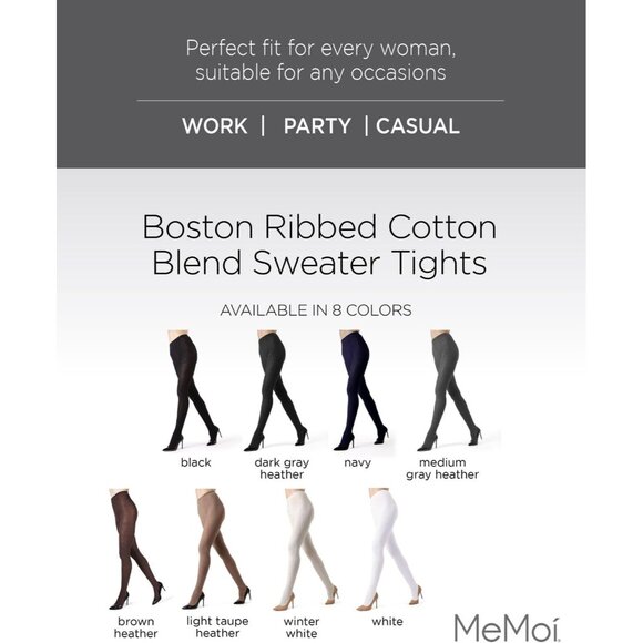 Cotton-Spandex Ribbed Tights for Women Cozy Warm Fall Winter Stylish - Picture 2 of 8